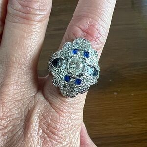 Dazzling Silver and Blue Statement Ring